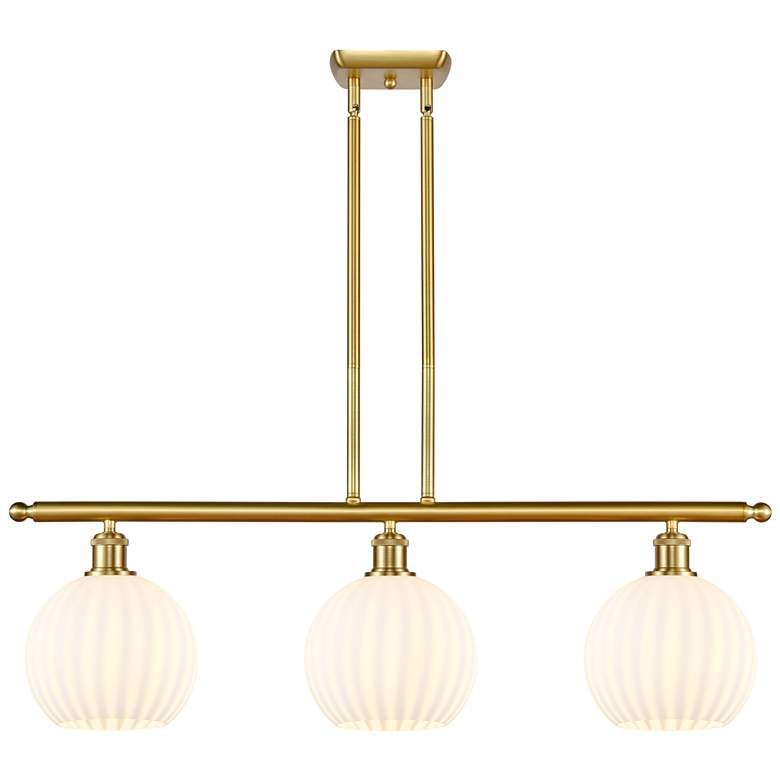 Image 1 Ballston 36"W 3 Light Gold Stemmed Island Light w/ 8" White Venet