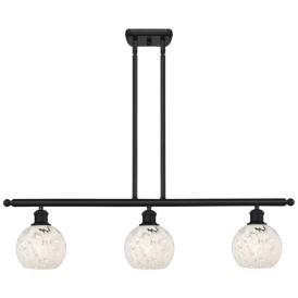 Ballston 36"W 3 Light Matte Black Stem Island Light w/ 6" Mouchet Ballston 36"W 3 Light Matte Black Stem Island Light w/ 6" Mouchet