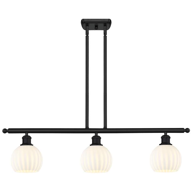 Image 1 Ballston 36"W 3 Light Matte Black Stemmed Island Light w/ 6" Vene