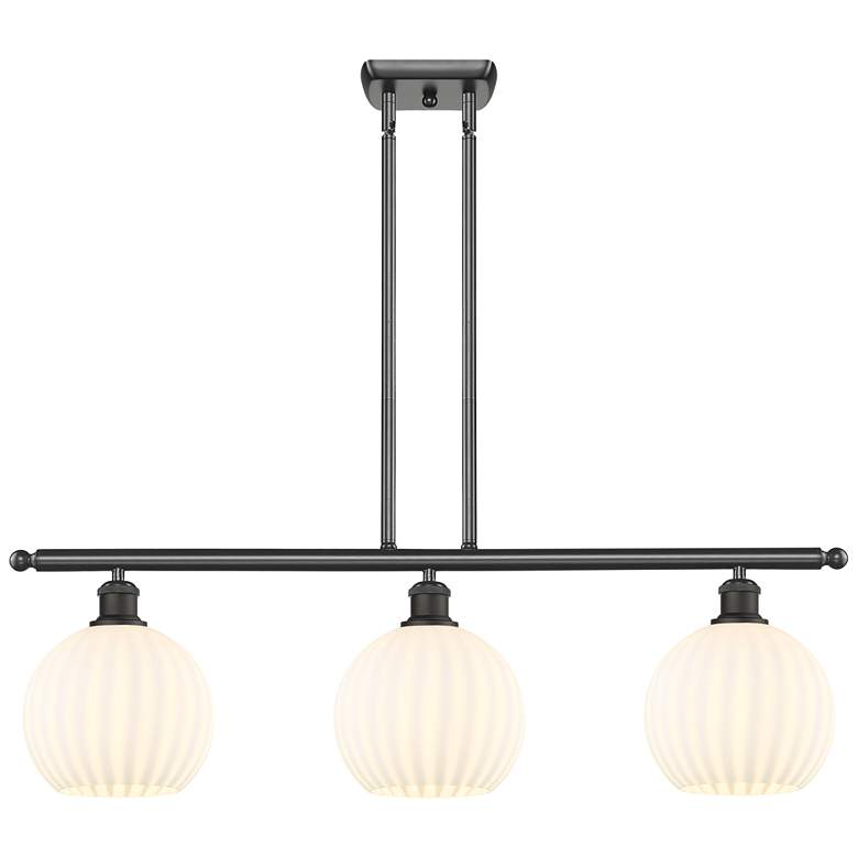 Image 1 Ballston 36"W 3 Light Oiled Bronze Stem Island Light w/ 8" Veneti