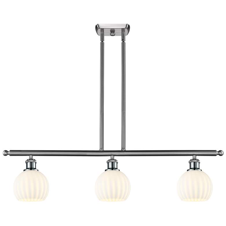 Image 1 Ballston 36"W 3 Light Satin Nickel Stem Island Light w/ 6" Veneti