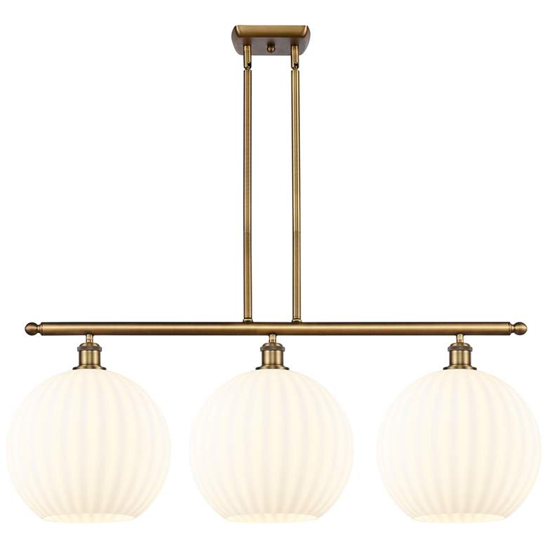 Image 1 Ballston 38.5"W 3 Light Brushed Brass Stem Island Light w/ Venetian Sh