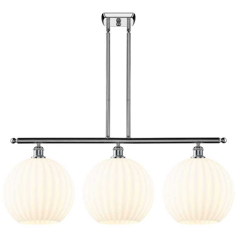 Image 1 Ballston 38.5"W 3 Light Chrome Stemmed Island Light w/ White Venetian