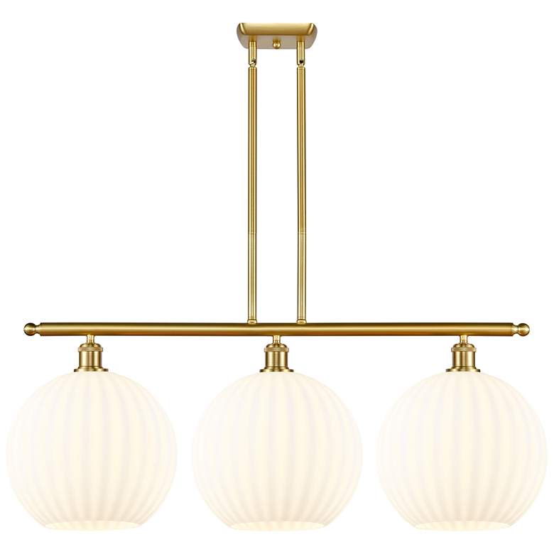 Image 1 Ballston 38.5"W 3 Light Gold Stemmed Island Light w/ White Venetian Sh