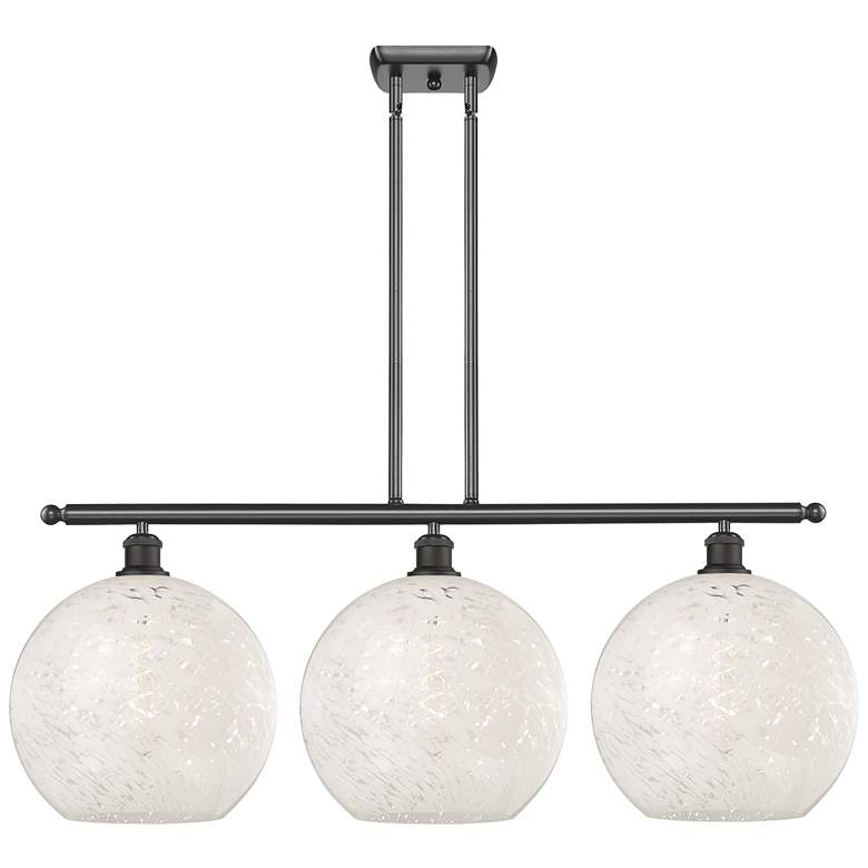 Image 1 Ballston 38.5"W 3 Light Oiled Bronze Stem Island Light w/ Mouchette Sh