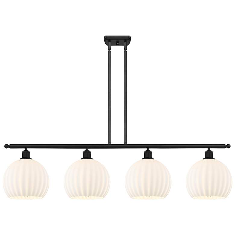 Image 1 Ballston 48.25"W 4 Light Matte Black Stemmed Island Light w/ Venetian