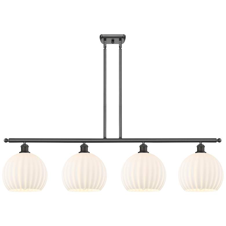 Image 1 Ballston 48.25"W 4 Light Oiled Bronze Stem Island Light w/ Venetian Sh