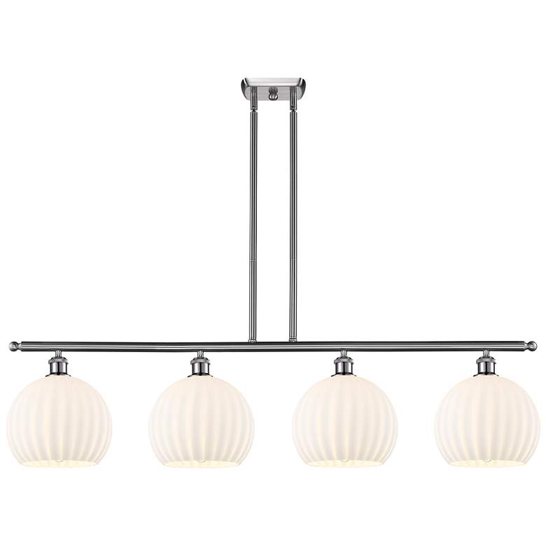 Image 1 Ballston 48.25"W 4 Light Satin Nickel Stem Island Light w/ Venetian Sh