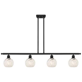 Ballston 48"W 4 Light Matte Black Stem Island Light w/ 6" Mouchet Ballston 48"W 4 Light Matte Black Stem Island Light w/ 6" Mouchet