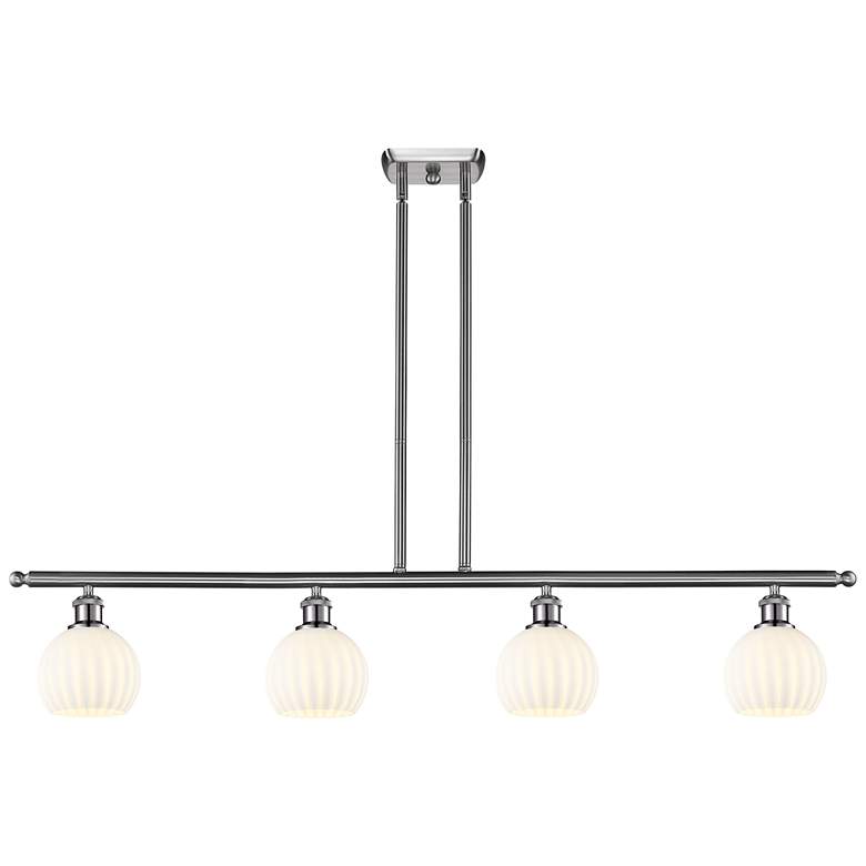 Image 1 Ballston 48"W 4 Light Satin Nickel Stem Island Light w/ 6" Veneti