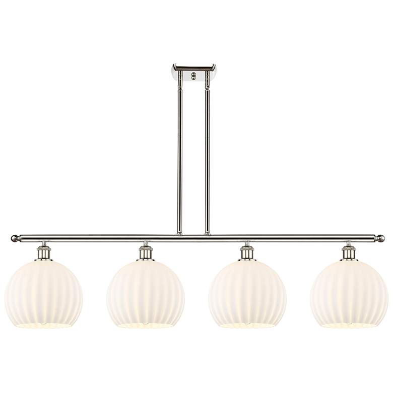 Image 1 Ballston 49"W 4 Light Polished Nickel Stem Island Light w/ Venetian Sh