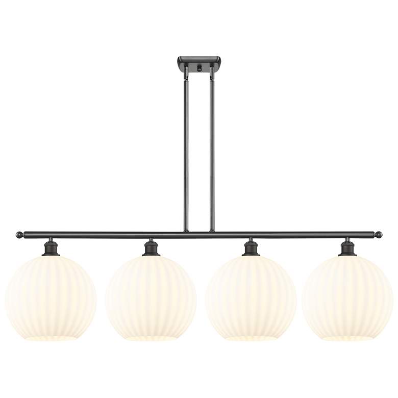 Image 1 Ballston 50.25"W 4 Light Oiled Bronze Stem Island Light w/ Venetian Sh