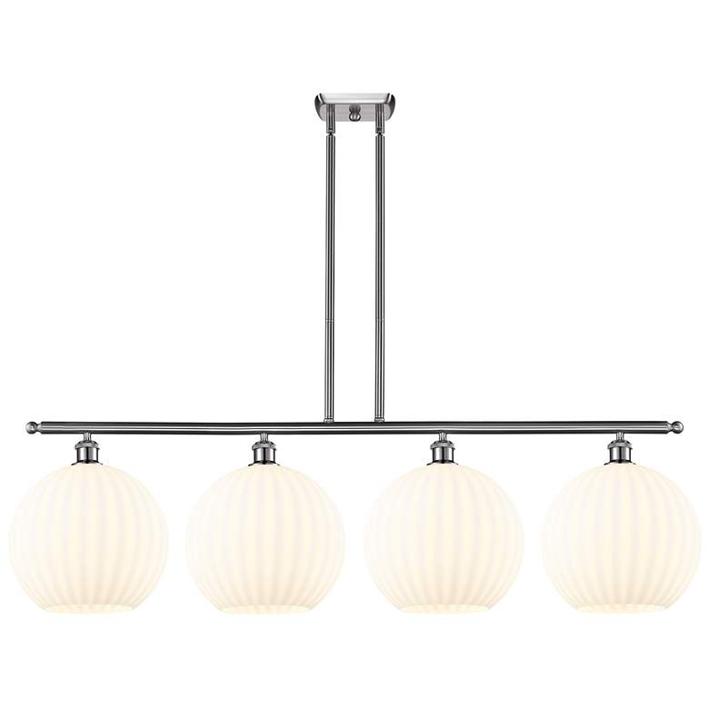 Image 1 Ballston 50.25"W 4 Light Satin Nickel Stem Island Light w/ Venetian Sh