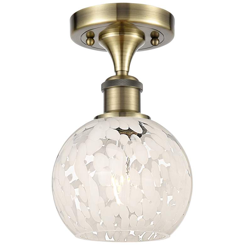 Image 1 Ballston 6" Wide Antique Brass Semi-Flush Mount With White Mouchette S