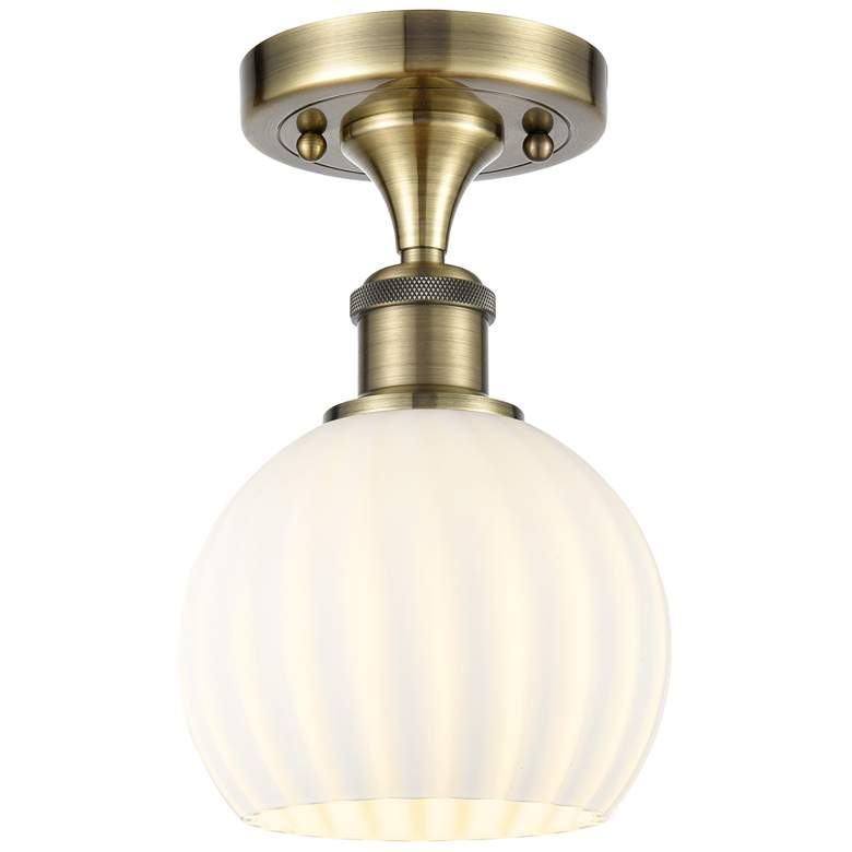 Image 1 Ballston 6" Wide Antique Brass Semi-Flush Mount With White Venetian Sh