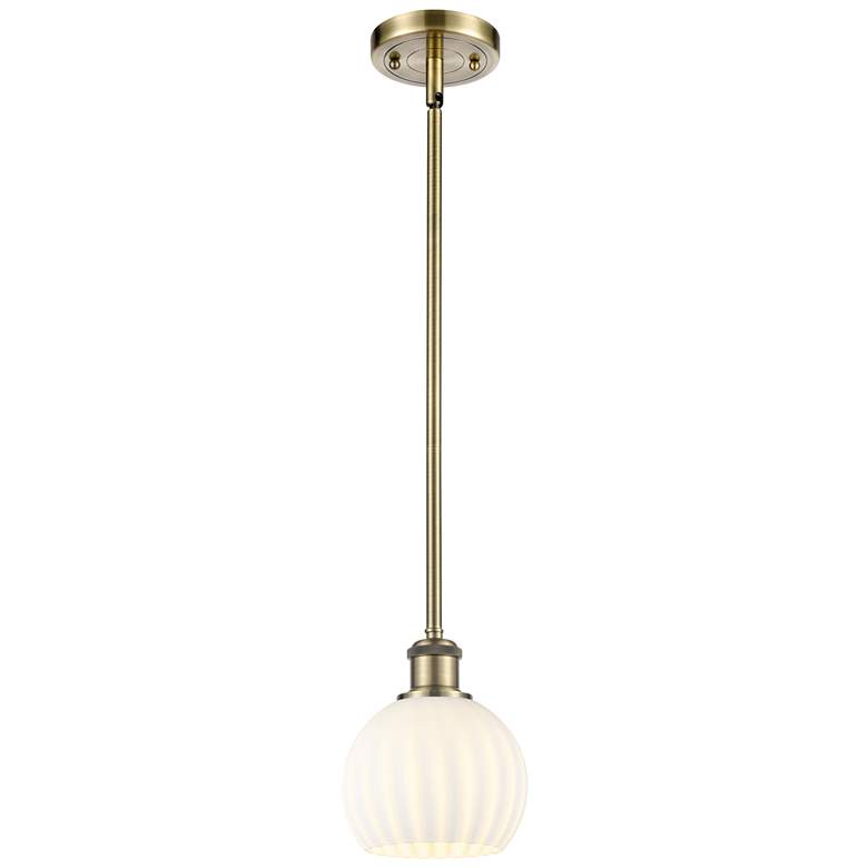Image 1 Ballston 6" Wide Antique Brass Stemmed Mini Pendant w/ White Venetian