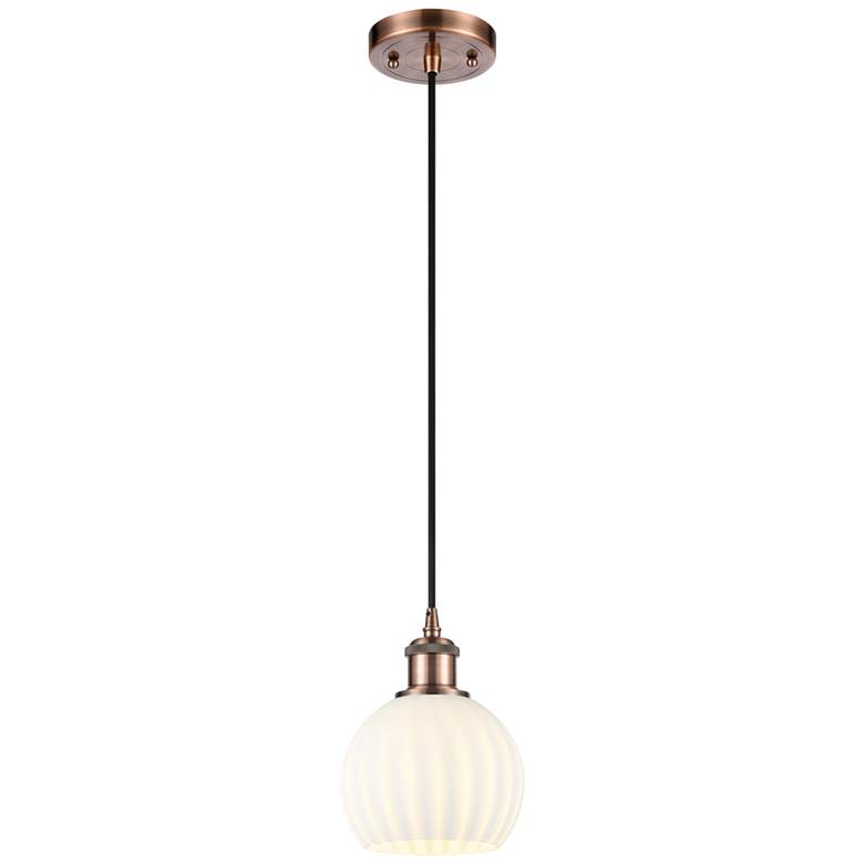 Image 1 Ballston 6" Wide Antique Copper Corded Mini Pendant w/ White Venetian