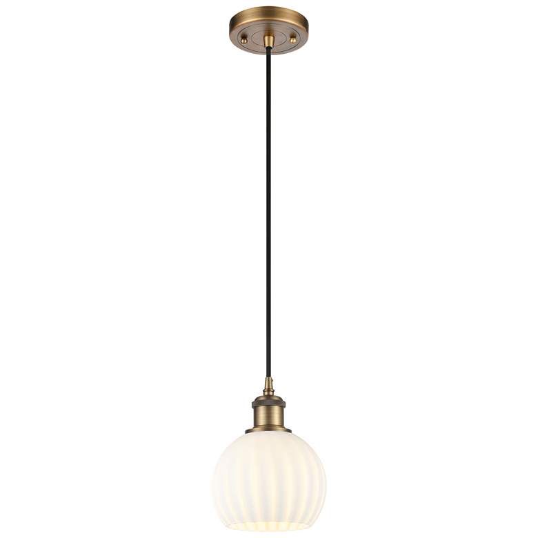 Image 1 Ballston 6" Wide Brushed Brass Corded Mini Pendant w/ White Venetian S