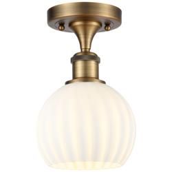 Ballston 6" Wide Brushed Brass Semi-Flush Mount With White Venetian Sh