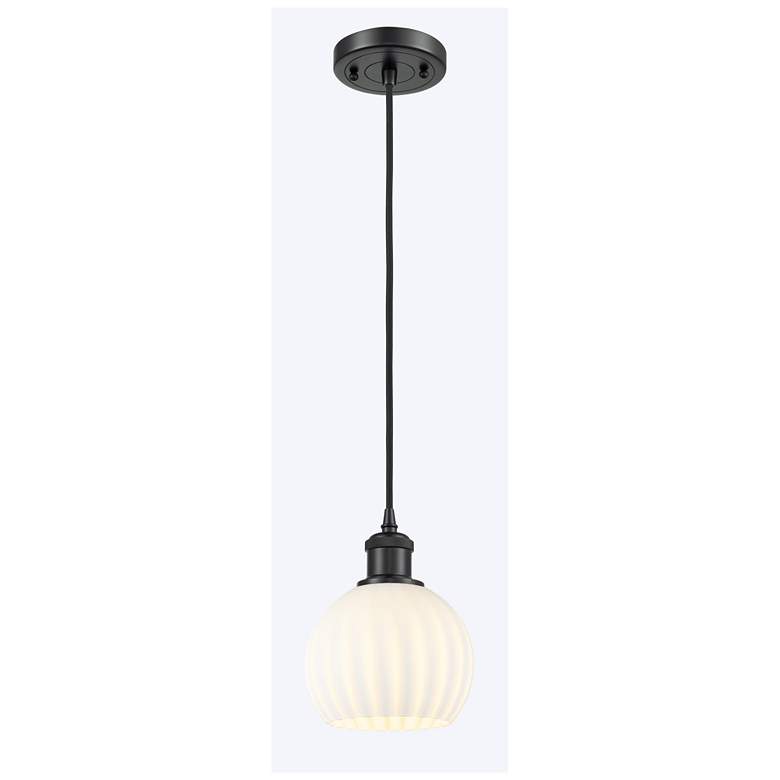 Image 1 Ballston 6" Wide Matte Black Cord Hung Mini Pendant w/ White Venetian