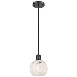 Ballston 6" Wide Matte Black Corded Mini Pendant w/ White Mouchette Sh