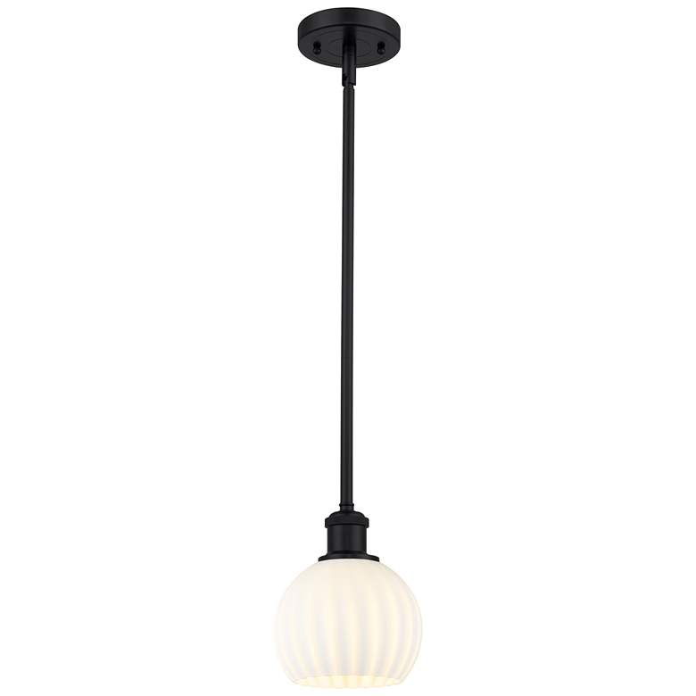 Image 1 Ballston 6" Wide Matte Black Stem Hung Mini Pendant w/ White Venetian