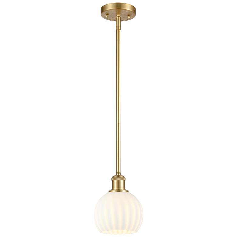 Image 1 Ballston 6" Wide Satin Gold Stem Hung Mini Pendant w/ White Venetian S