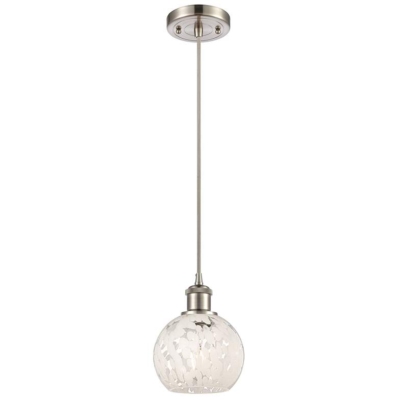 Image 1 Ballston 6"W Satin Nickel Corded Mini Pendant w/ White Mouchette Shade