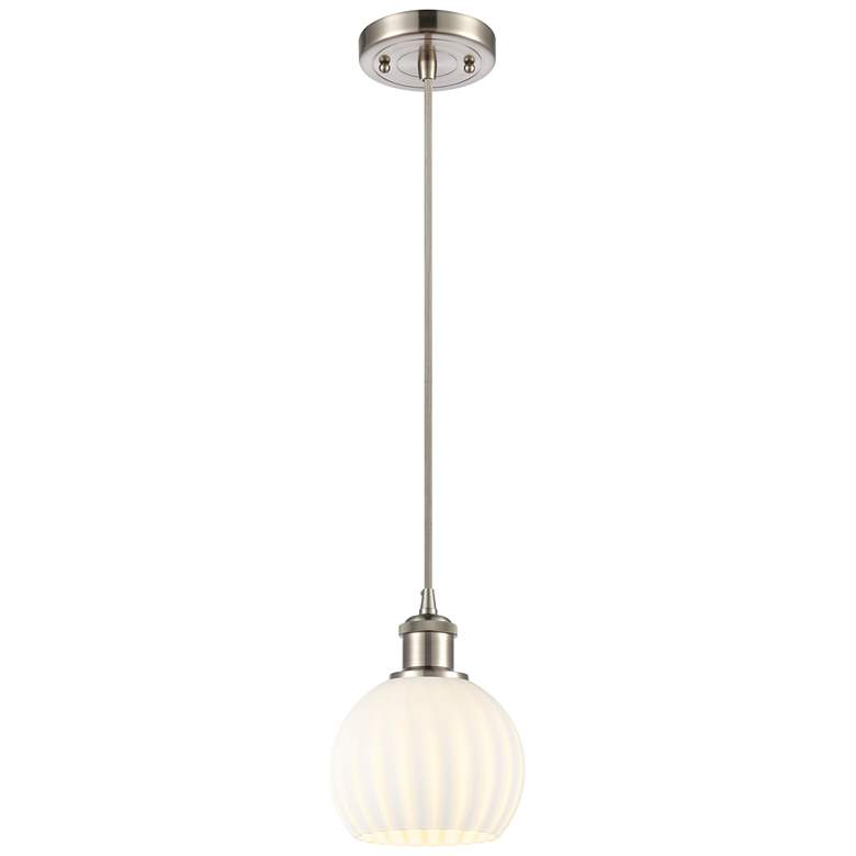 Image 1 Ballston 6"W Satin Nickel Corded Mini Pendant w/ White Venetian Shade
