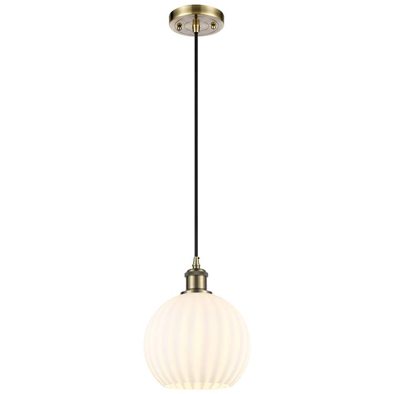 Image 1 Ballston 8" Wide Antique Brass Corded Mini Pendant w/ White Venetian S