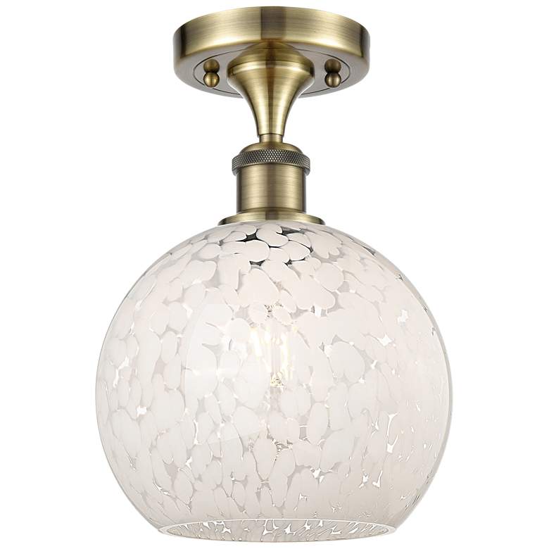 Image 1 Ballston 8" Wide Antique Brass Semi-Flush Mount With White Mouchette S