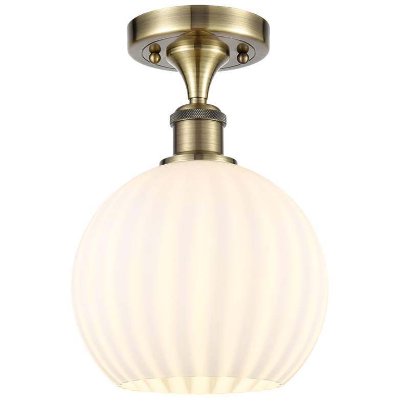 Image 1 Ballston 8" Wide Antique Brass Semi-Flush Mount With White Venetian Sh
