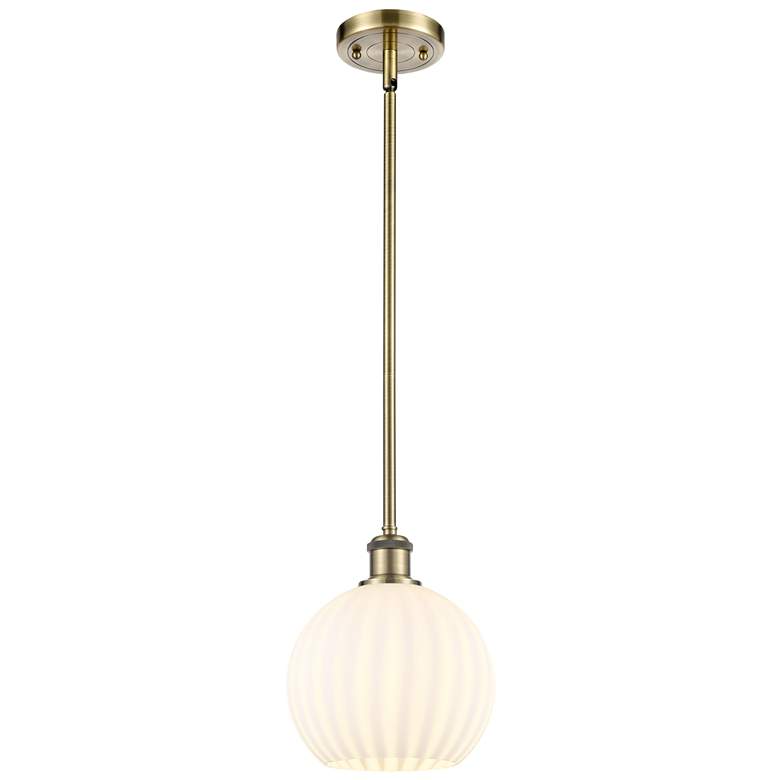 Image 1 Ballston 8" Wide Antique Brass Stemmed Mini Pendant w/ White Venetian