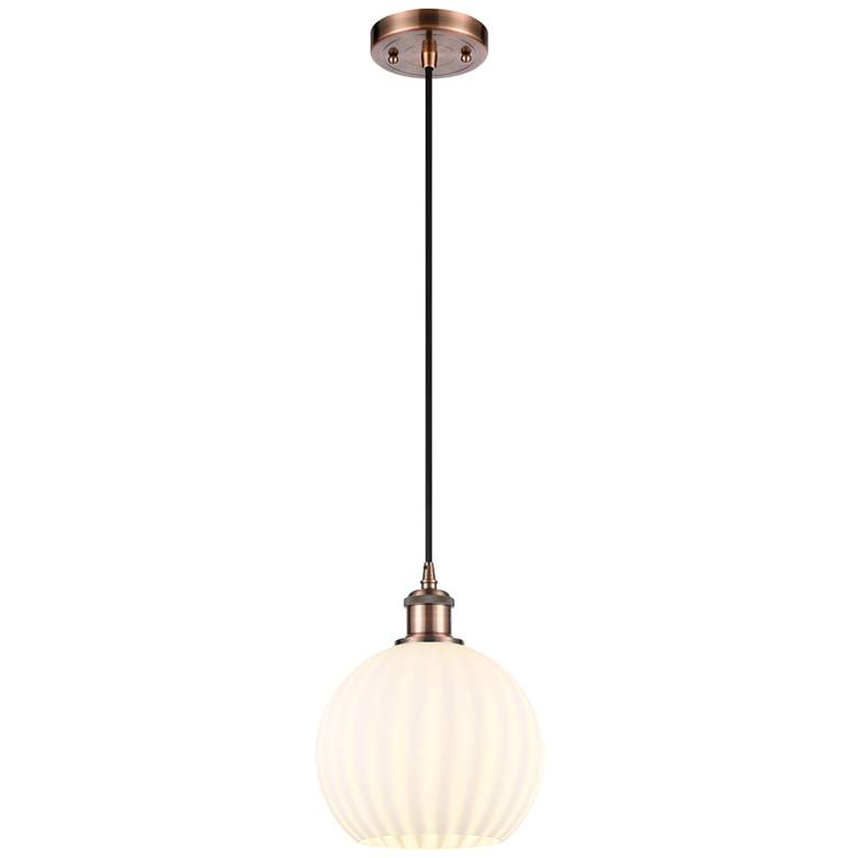Image 1 Ballston 8" Wide Antique Copper Corded Mini Pendant w/ White Venetian