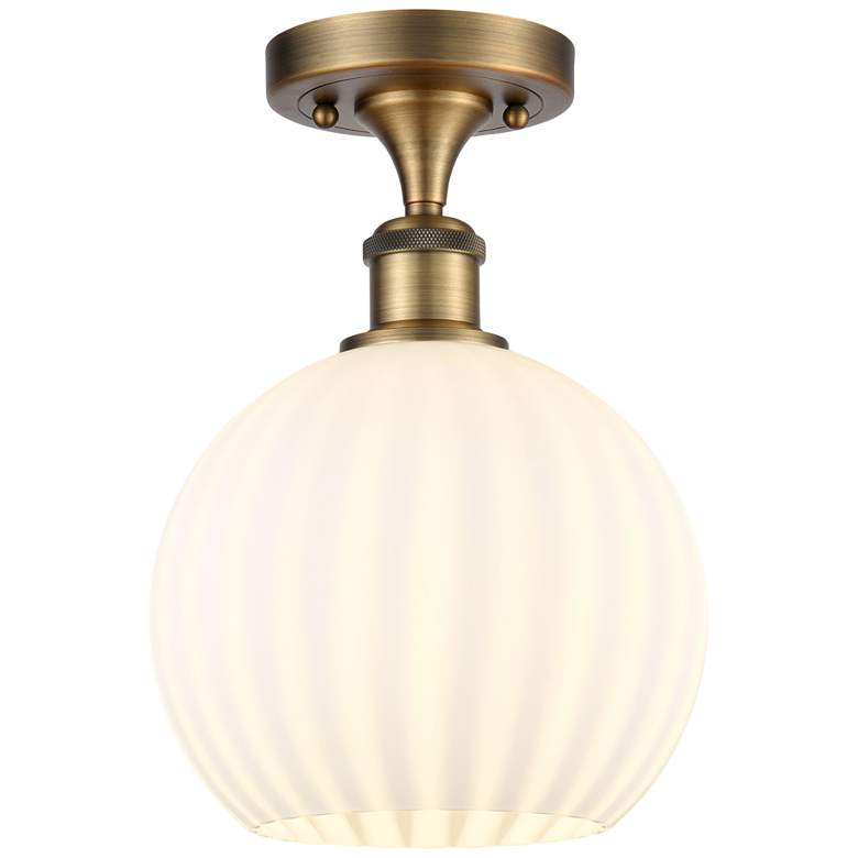 Image 1 Ballston 8" Wide Brushed Brass Semi-Flush Mount With White Venetian Sh