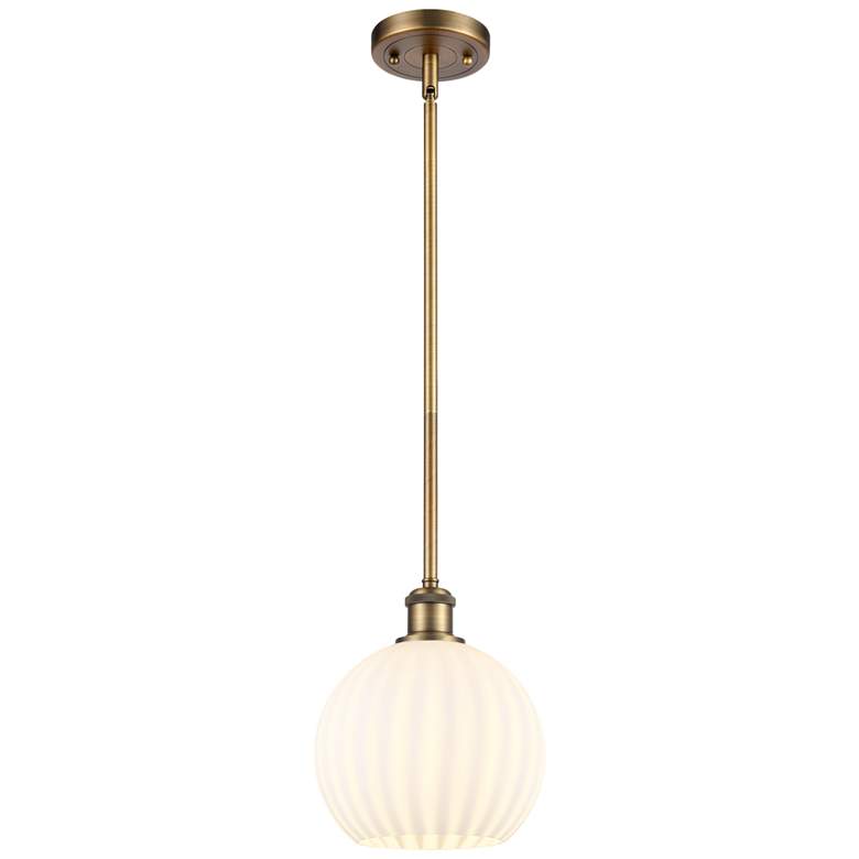 Image 1 Ballston 8" Wide Brushed Brass Stemmed Mini Pendant w/ White Venetian