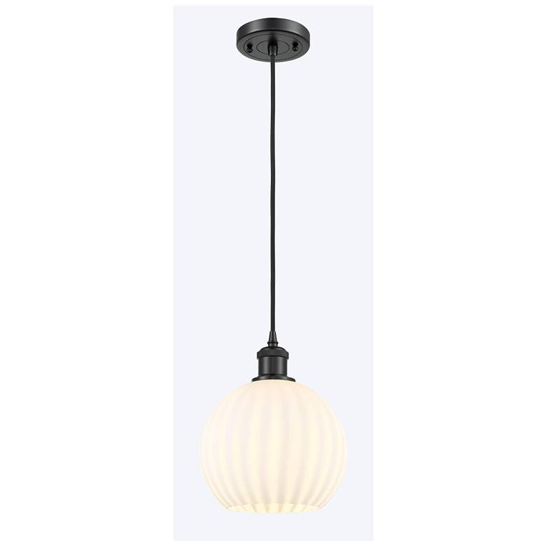 Image 1 Ballston 8" Wide Matte Black Cord Hung Mini Pendant w/ White Venetian
