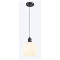 Ballston 8" Wide Matte Black Cord Hung Mini Pendant w/ White Venetian