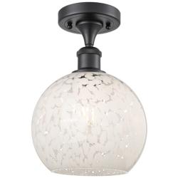 Ballston 8" Wide Matte Black Semi-Flush Mount With White Mouchette Sha