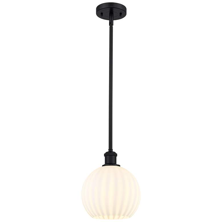 Image 1 Ballston 8" Wide Matte Black Stem Hung Mini Pendant w/ White Venetian