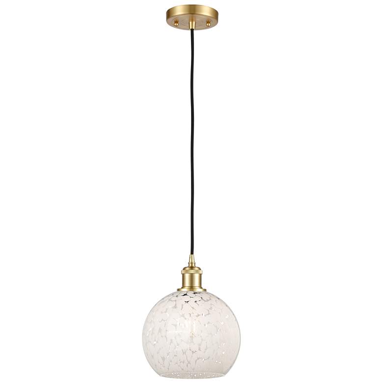 Image 1 Ballston 8" Wide Satin Gold Cord Hung Mini Pendant w/ White Mouchette
