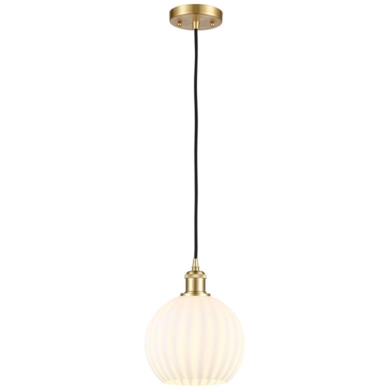 Image 1 Ballston 8" Wide Satin Gold Cord Hung Mini Pendant w/ White Venetian S