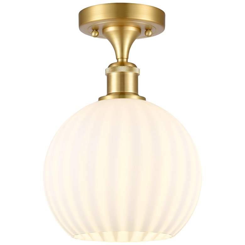 Image 1 Ballston 8" Wide Satin Gold Semi-Flush Mount With White Venetian Shade