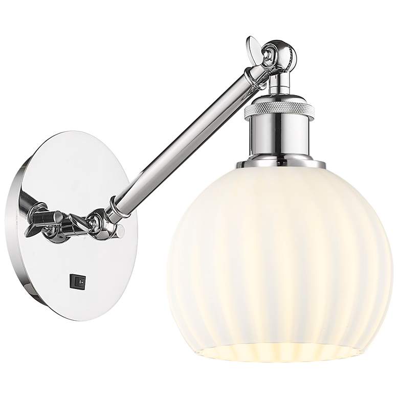 Image 1 Ballston 8"H Chrome Arm Adjusts Up and Down Sconce w/ White Venetian S