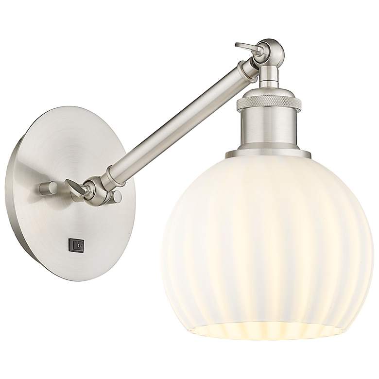 Image 1 Ballston 8"H Satin Nickel Vertically Adjustable Sconce w/ Venetian Sha