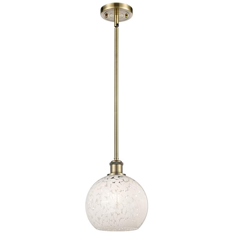 Image 1 Ballston 8"W Antique Brass Stemmed Mini Pendant w/ White Mouchette Sha