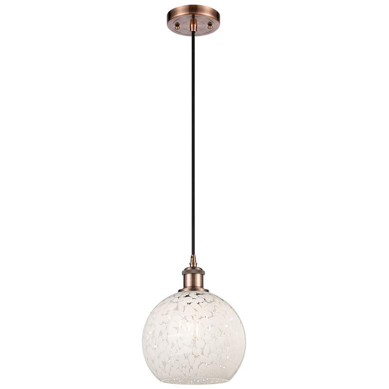 Image 1 Ballston 8"W Antique Copper Corded Mini Pendant w/ White Mouchette Sha