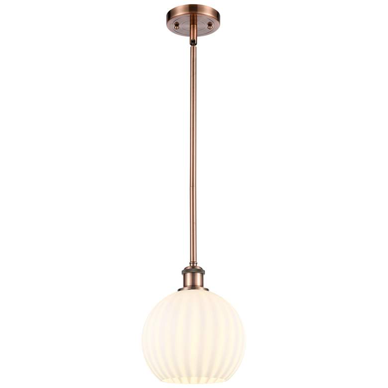 Image 1 Ballston 8"W Antique Copper Stemmed Mini Pendant w/ White Venetian Sha