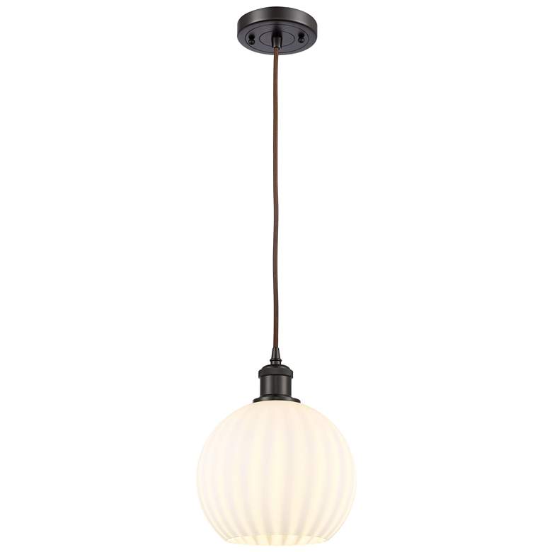 Image 1 Ballston 8"W Oil Rubbed Bronze Corded Mini Pendant w/ White Venetian S