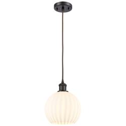 Ballston 8"W Oil Rubbed Bronze Corded Mini Pendant w/ White Venetian S